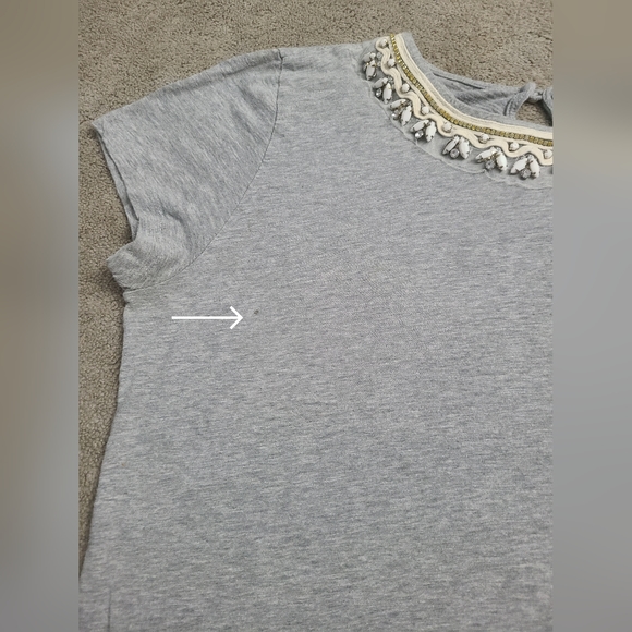MIK Beaded & Jeweled Collar Gray Short Sleeve Top size Large - Picture 5 of 6